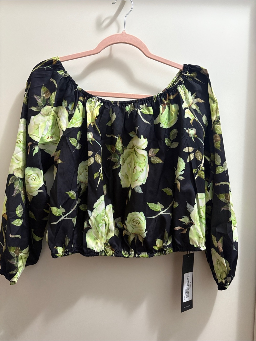 Floral Off-Shoulder Crop Top in Black and Lime Green